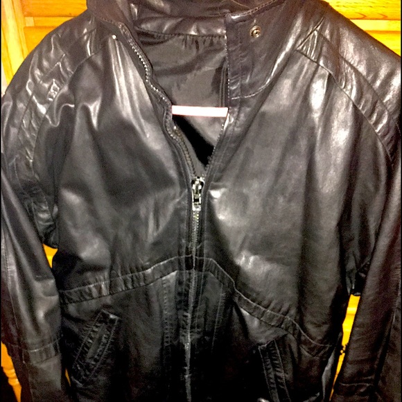 Black 100%Leather Jacket with Fur Vest Insert - Picture 1 of 6
